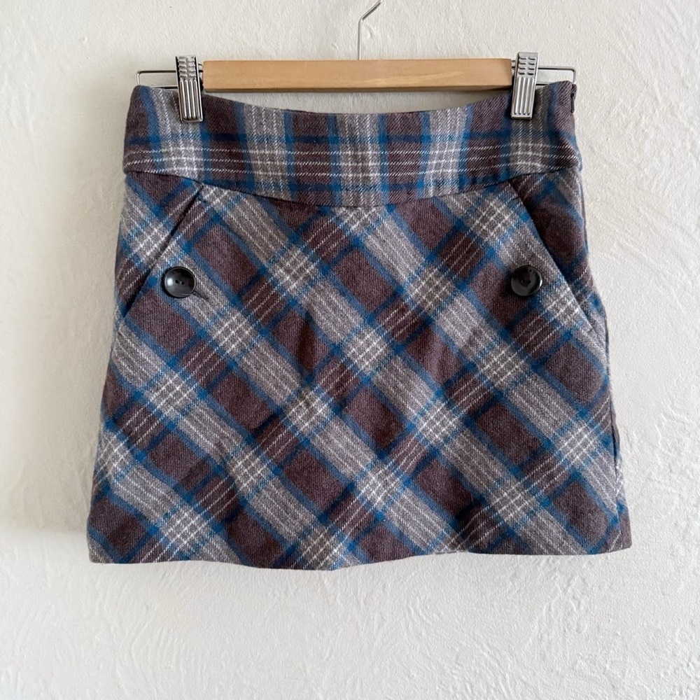 Y2K Esprit Gray & Blue Plaid Wool Mini Skirt Size 4